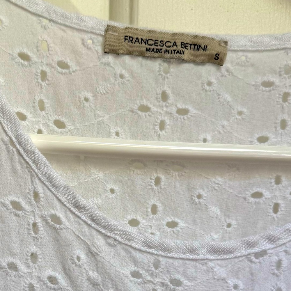 FRANCESCA BETTINI Linen Ruffle Eyelet Sleeveless Top White womens size Small - Picture 2 of 16